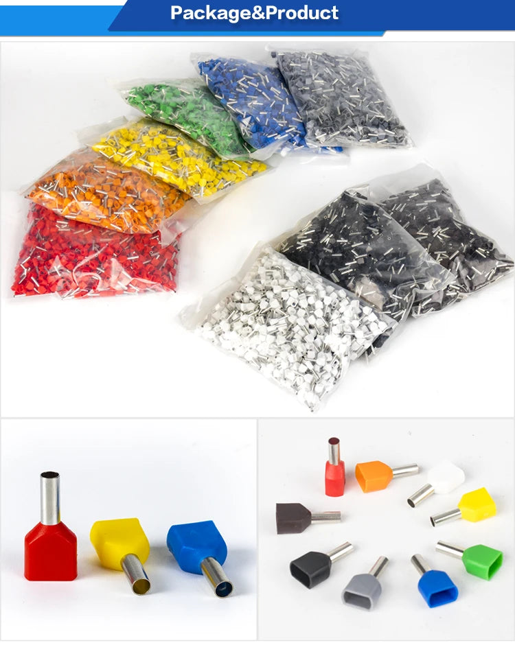 E Series 2.5mm² Insulated Cord End Tube Cable Bootlace Lug  Ferrule Wire Connector Crimp Terminal Brass Automotive Tin Plated