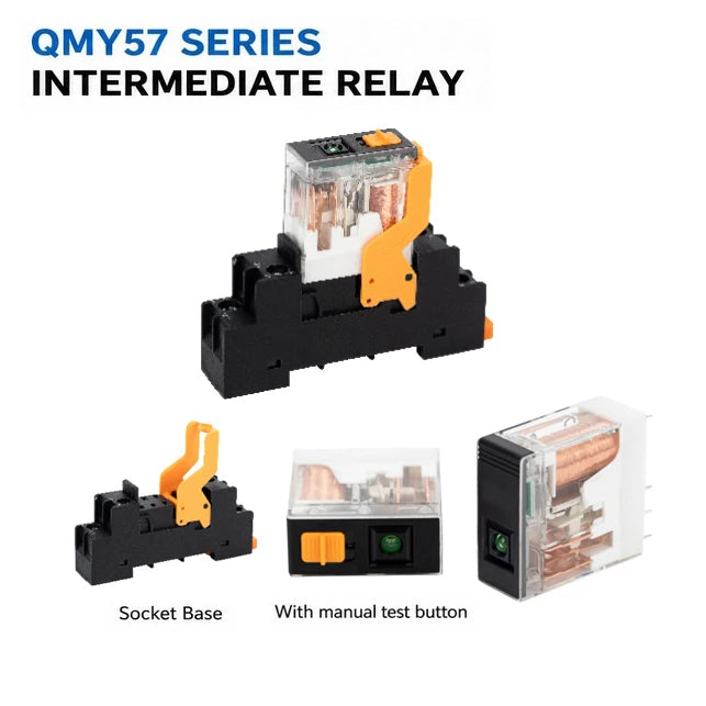 QMY572-D24LT-D 12A 2 Changeover Contact Relay 24VDC Coil LED Test Button Plug-in Base for Machine Control