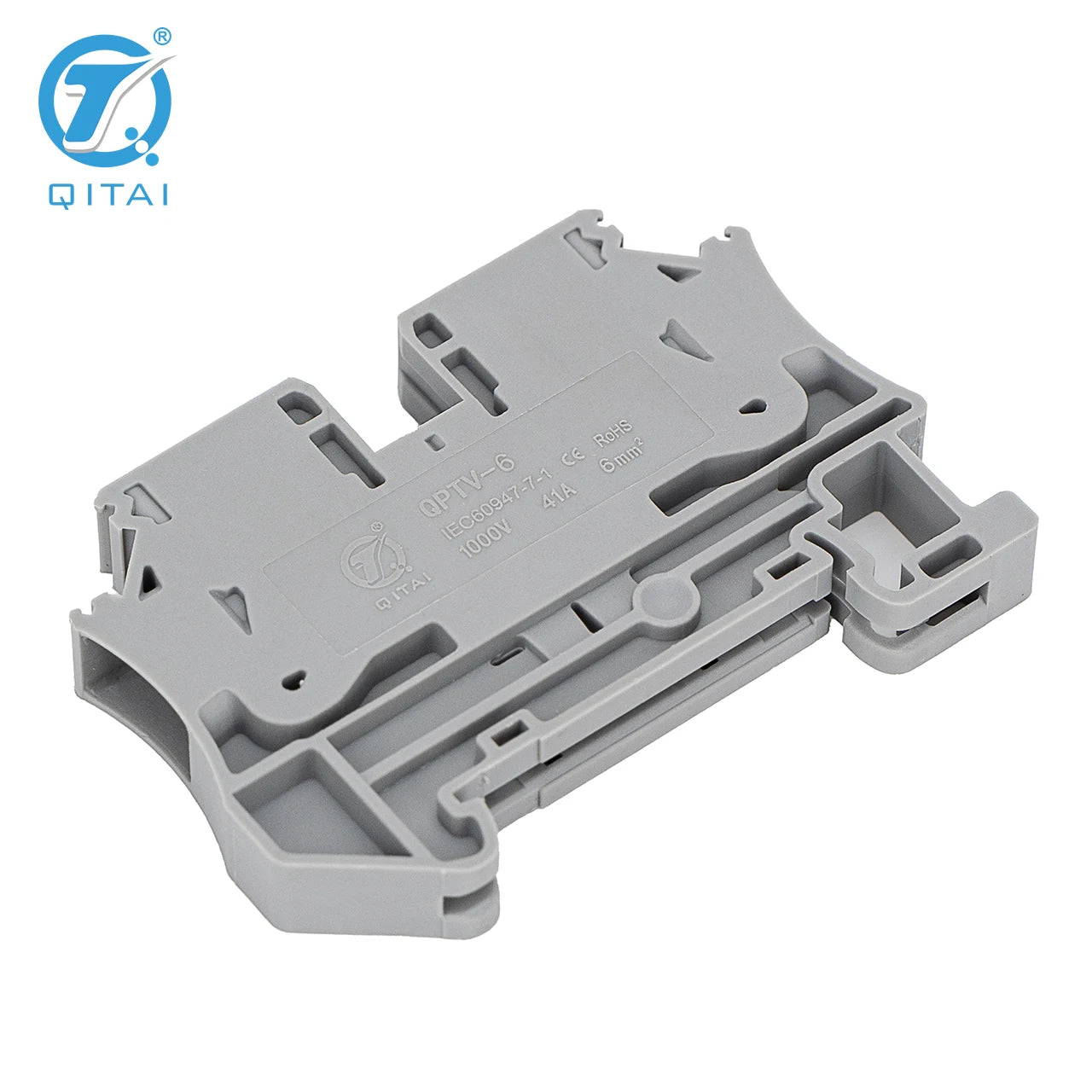 QPTV6 Din Rail Mounted Quick Connect 1000V 41A Single Layer Feed-through 6mm2 Terminal Block