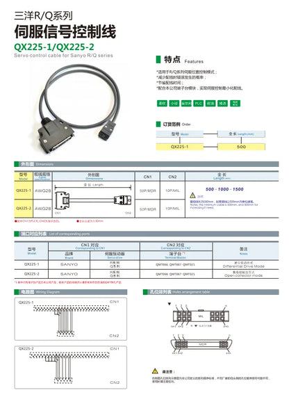 QX225-2  Servo Motor Cable R/Q Series PLC Cable 50P/MDR 10P/MIL Safe Electrical Wire Manufacturing Equipment Extension Cable