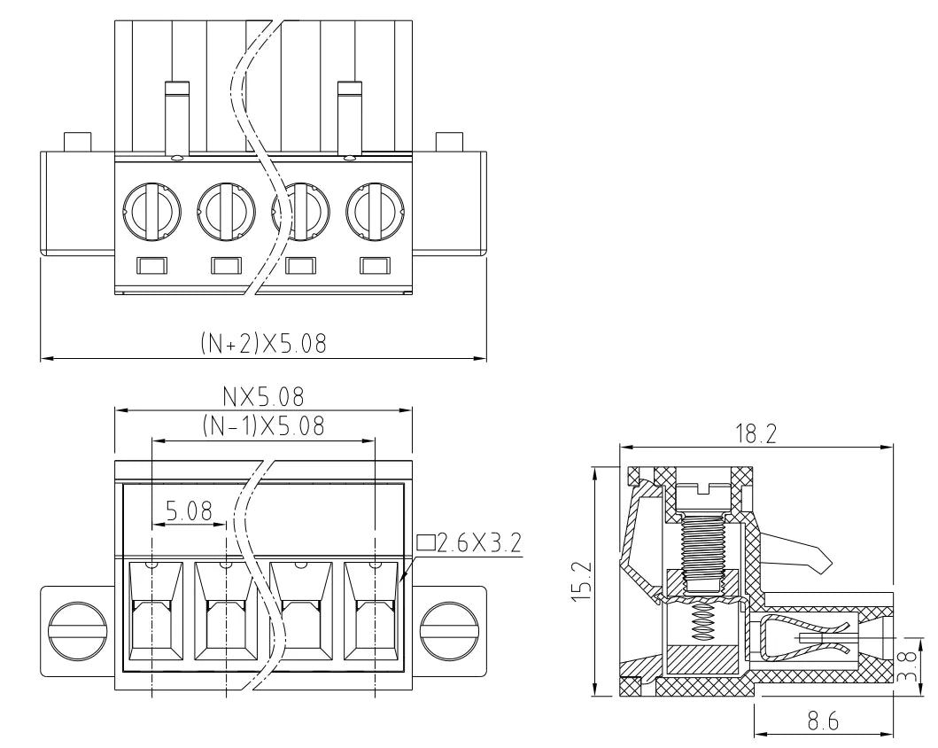 QPV-508F-3P 3-Pole 5.08mm Pitch PCB Mount Screw Terminal Block Connector 2-24P Terminal Blocks for PCB Wiring Printed Circuit