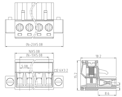 QPV-508F-3P 3-Pole 5.08mm Pitch PCB Mount Screw Terminal Block Connector 2-24P Terminal Blocks for PCB Wiring Printed Circuit