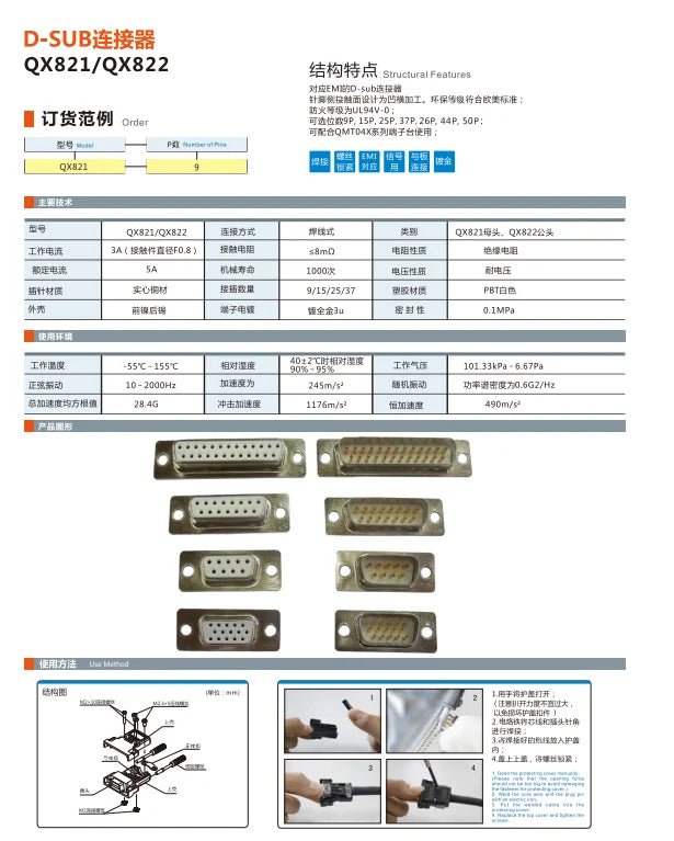 QX820 Series D-SUB Connector 9P 15P 25P 37P D-SUB 37 Male Female Terminal Adapter Breakout Board for Connectors