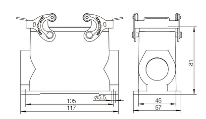 H16B-SGH-2L-2PG29 Heavy Duty Connector Compact Series Top Entry Protective Hoods Aluminum Housing