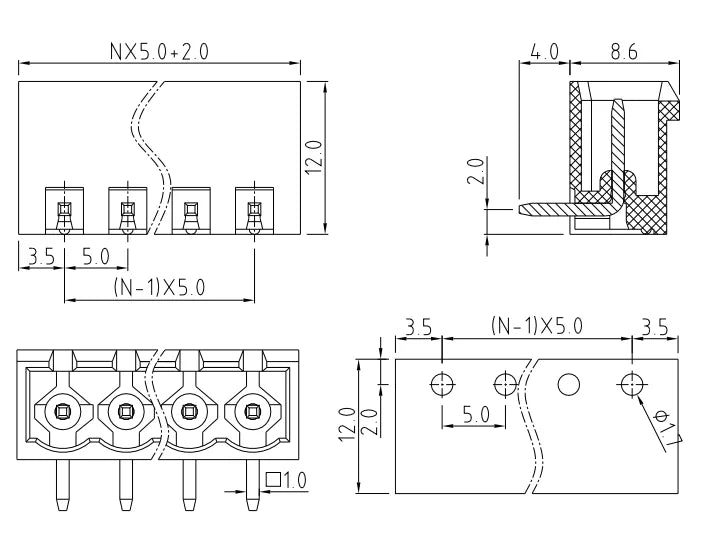QS-500RC  PCB Terminal Blocks 5.00mm Pitch 2P-24P 300V 15A Green High Strength Screw Connector