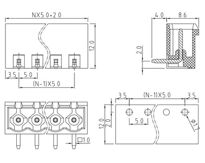 QS-500RC  PCB Terminal Blocks 5.00mm Pitch 2P-24P 300V 15A Green High Strength Screw Connector