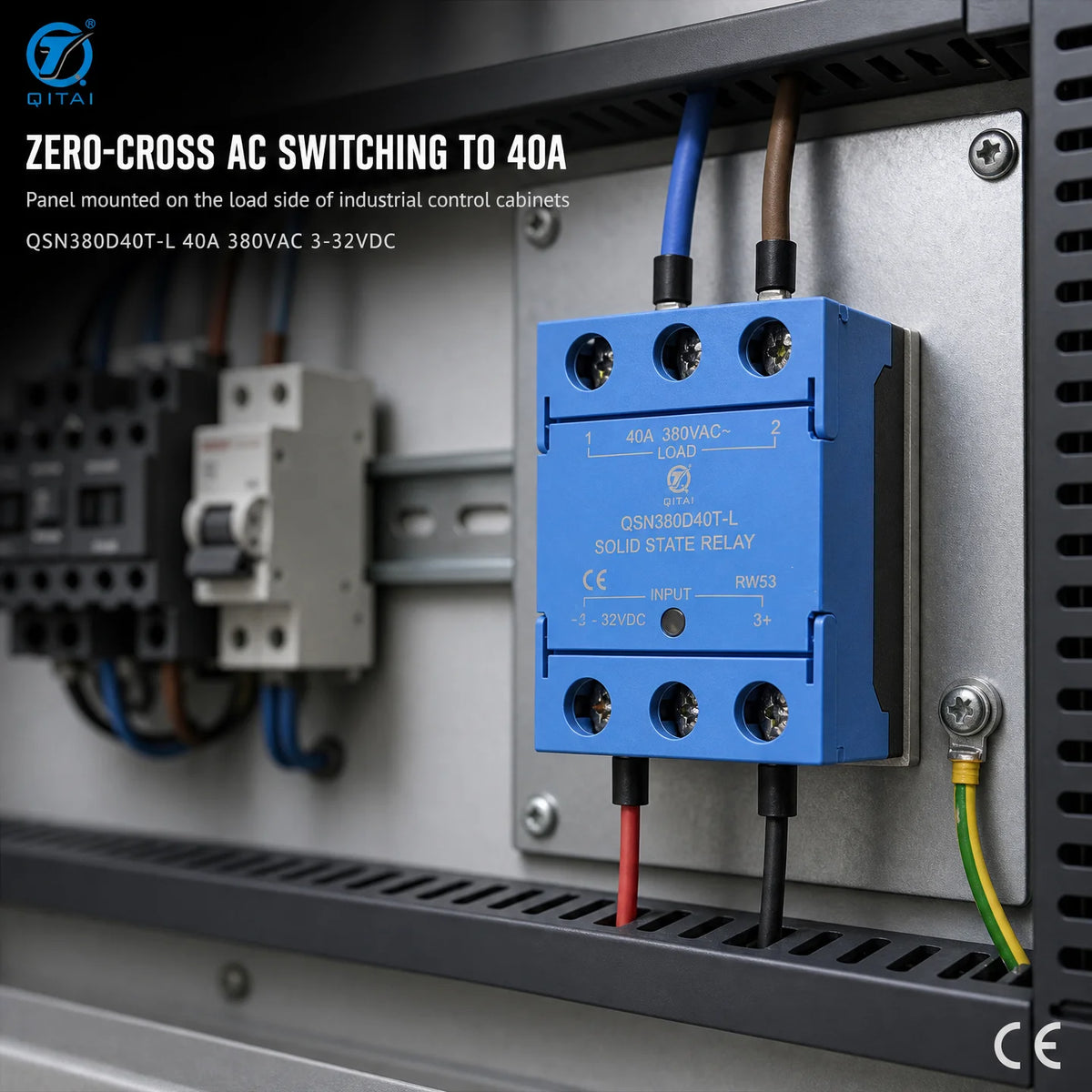 QSN380D40T-L Single Phase Solid State Relay 40A 380VAC DC Control TRIAC Zero Cross LED for Industrial Automation