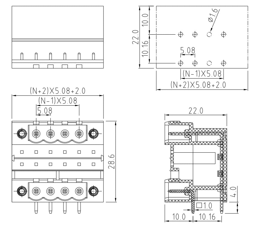 QSD-508RF  5.08mm  Double Layer 2P-24P Socket Terminal Block Connector PCB Plug-in Type Green Terminal Block with Flange