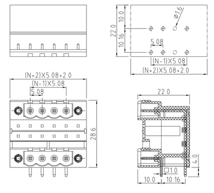QSD-508RF  5.08mm  Double Layer 2P-24P Socket Terminal Block Connector PCB Plug-in Type Green Terminal Block with Flange