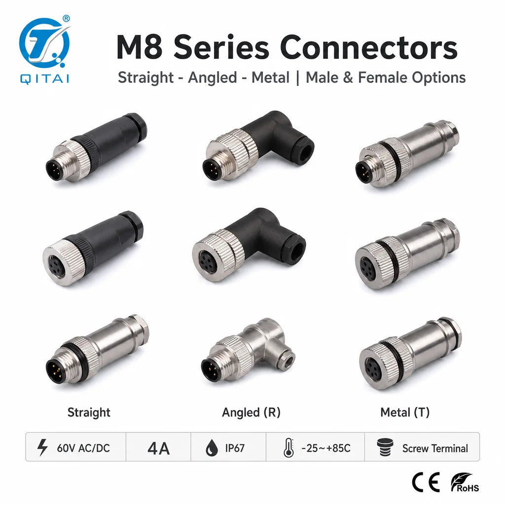 M8 Series 3 4 Pin M8 Circular Connector Male Female Straight Right Angle Screw Terminal IP67 Waterproof 4A 60V Plastic Metal