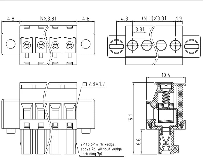 QPRB-381F 3.81mm Pitch 2P-24P 300V 10A High Strength Spring Wire Strong Shock Resistance Plug Connector Terminal Blocks PCB