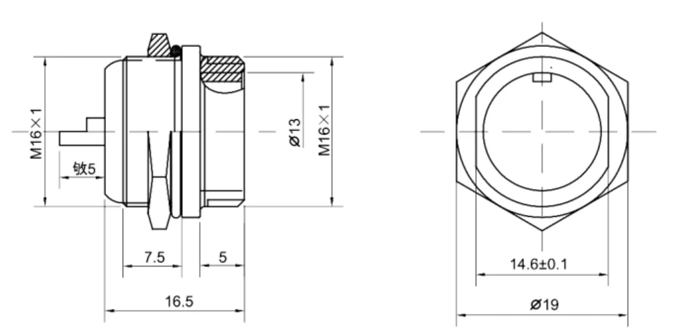 16M-7B Double-notch Socket B Aviation Plug and Socket  2 3 4 5 6 7 8  9 Pin Small Male and Female Connector Hole 16mm