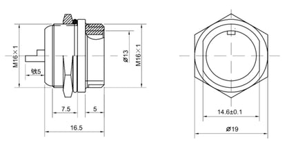 16M-7B Double-notch Socket B Aviation Plug and Socket  2 3 4 5 6 7 8  9 Pin Small Male and Female Connector Hole 16mm