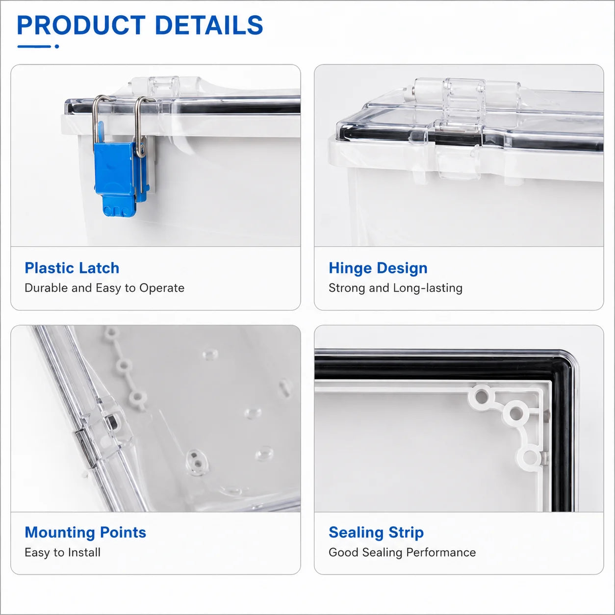 QITAI TE-AT-3546 IP66 Waterproof PC ABS Plastic Enclosure Box Transparent Cover Hinge Latches for Industrial Electrical Junction