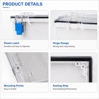 QITAI TE-AT-3546 IP66 Waterproof PC ABS Plastic Enclosure Box Transparent Cover Hinge Latches for Industrial Electrical Junction