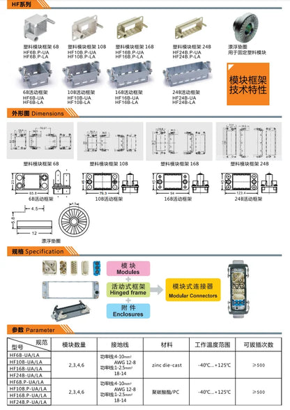 HF24B-LA Heavy Duty Connector Plug 2 3 4 6 Position Frame for Distributing Power Combination Module