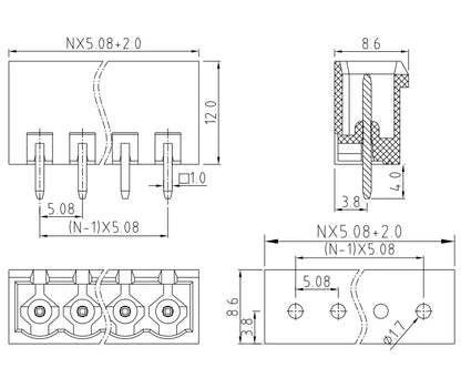 QS-508VC  PCB Terminal Blocks 5.08mm Pitch 2P-24P 300V 15A Green High Strength Screw Connector