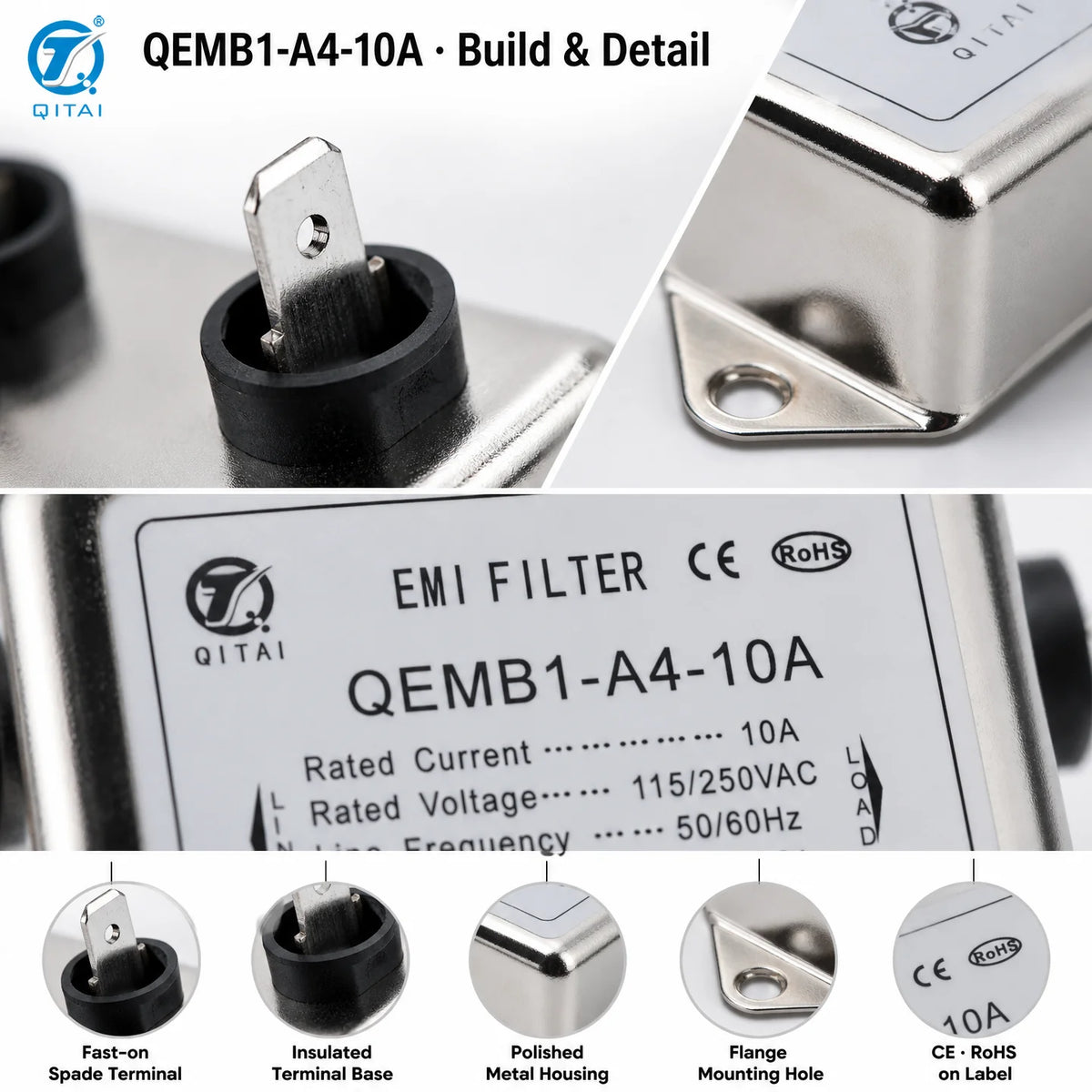 QEMB1-A4-10A 10A Single Phase Mains EMI Filter Differential product side