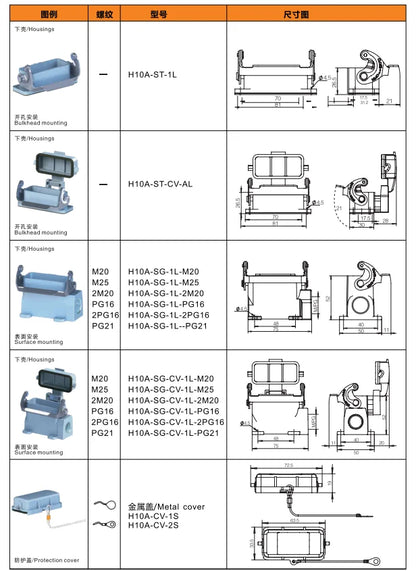 H10A-SG-CV-1L-M20 Heavy Duty Connector Compact Series Top Entry Protective Hoods