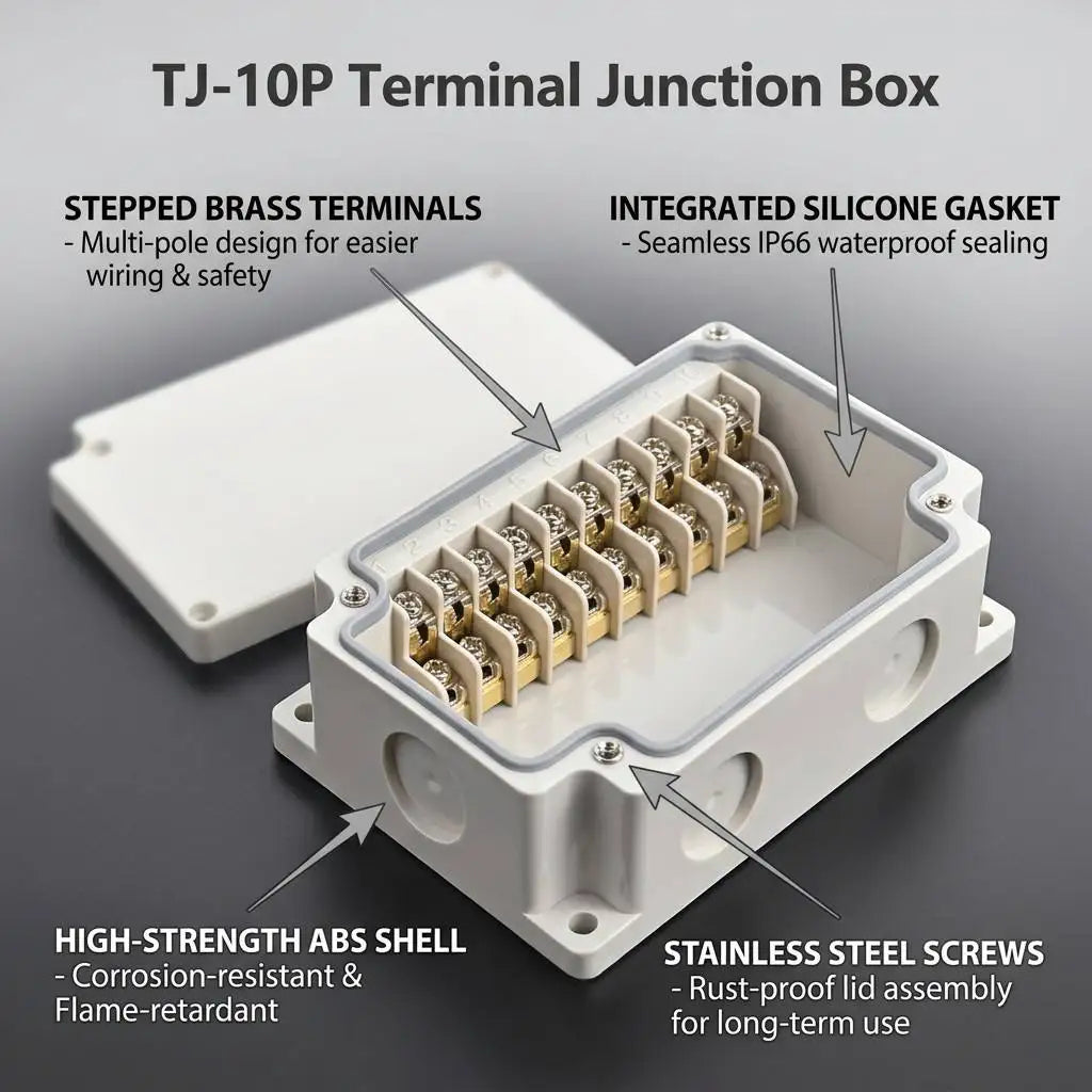 TJ-10P IP66 Waterproof Electrical Junction Box ABS PC PBT Enclosure Cable Connector Outdoor Industrial Terminal Distribution Box