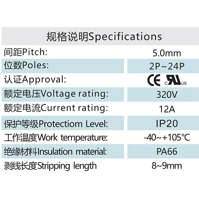 QPN-500L  500mm  IP20  PA66  320V 12A  Terminal Block Connector Rated Terminal Block