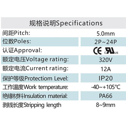 QPN-500L  500mm  IP20  PA66  320V 12A  Terminal Block Connector Rated Terminal Block
