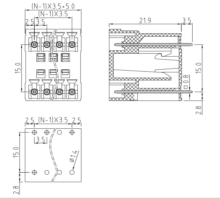 QSD-350V 3.50MM Double Layer Terminal Block Connector 2P-24P PCB Plug-in Type Green Copper Contact Spring Connection 10A 11-20