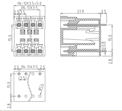 QSD-350V 3.50MM Double Layer Terminal Block Connector 2P-24P PCB Plug-in Type Green Copper Contact Spring Connection 10A 11-20
