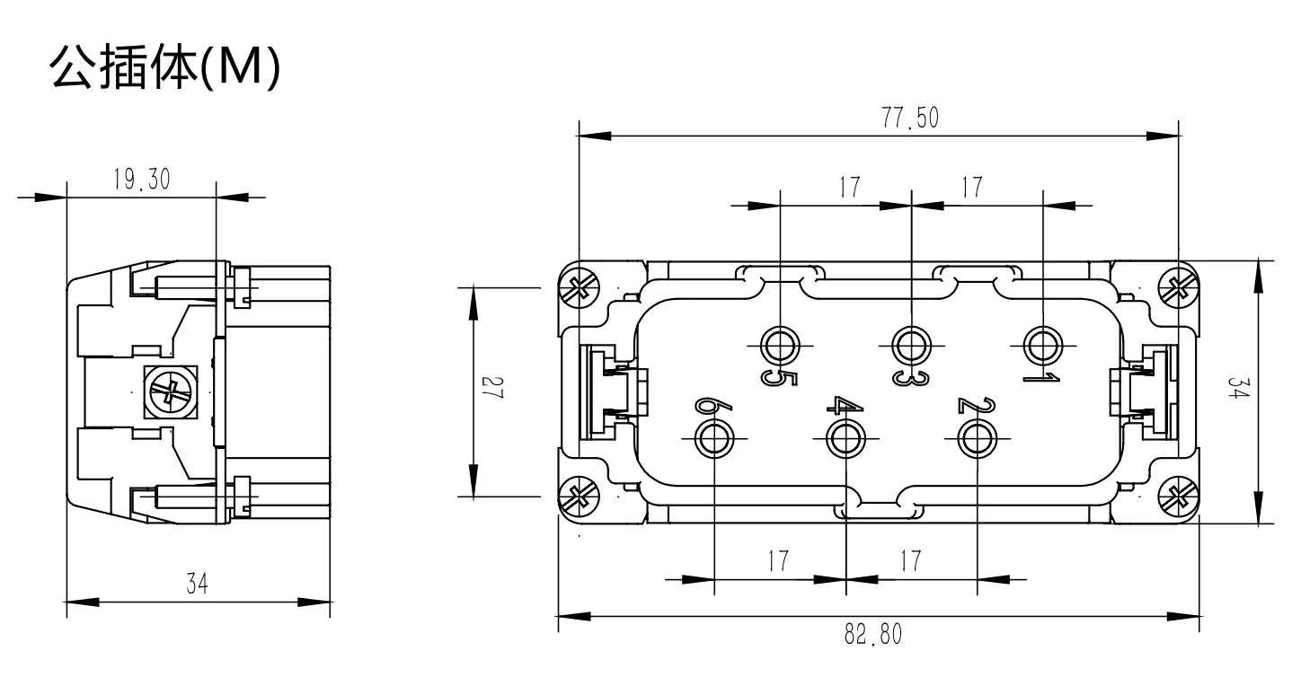 HSB-006-M 35A 400V/690V Heavy Duty Cable Connector  Industrial Power Equipment V0 Male Insert Screw Terminal