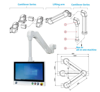 GTS Series Industrial Control HMI Panel Touch Screen Mount Support Arm Systems Aluminum Cantilever Machines