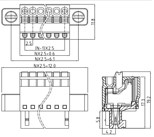QPL-250F-6P 2.5mm Pitch 6P 300v 10A Green High Strength Spring Wire Strong Shock Resistance QPL Series Plug PCB Terminal Blocks