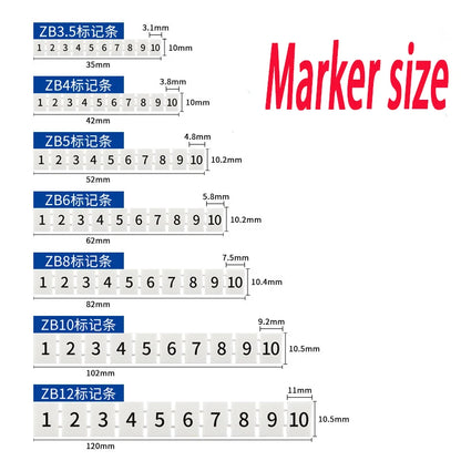 ZB3.5/4/5/6/8/10/12 Customizable Digital Letter Printing Marking Strip Terminal Block Accessories Label Terminal Markers System