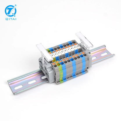 QUKJ-2G3 Screwless End Stop End Clamps  35mm Din Rail Gray Fixed Terminal Block End Stopper Clamps Plastic Material
