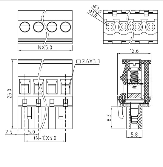 QPRA-500-6P 5.0mm Pitch 6P 300v 15A M3.0 Screw Green PA Material QPR Series Plug PCB Terminal Blocks