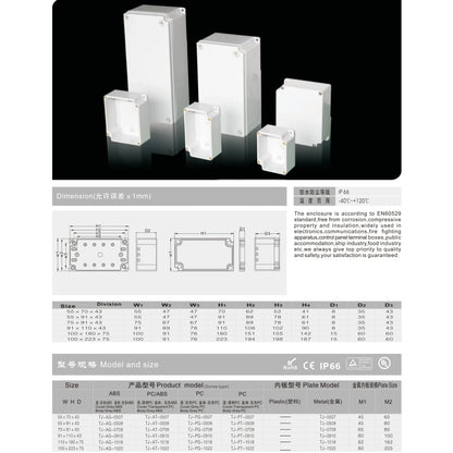 TJ-AT-1525 Customizable ABS Outdoor Plastic Electronic Waterproof Cable Junction Box Case DIY Design Plastic Enclosures