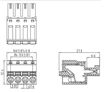 QPL-381-6P 3.81mm Pitch 6P 300v 10A Green High Strength Spring Wire Strong Shock Resistance QPL Series Plug PCB Terminal Blocks