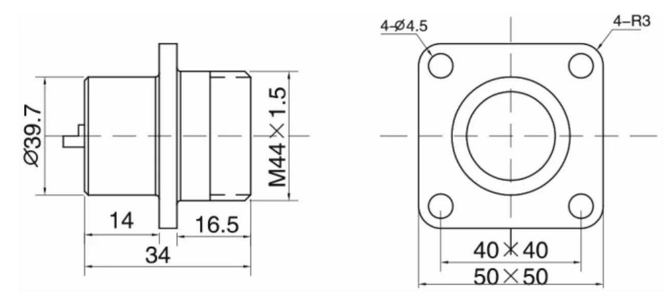 P40-32H Square Socket H 40mm 250V Metal Circular Aviation Connector Waterproof 5/9/15/26/31/32 PIN