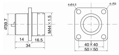 P40-32H Square Socket H 40mm 250V Metal Circular Aviation Connector Waterproof 5/9/15/26/31/32 PIN