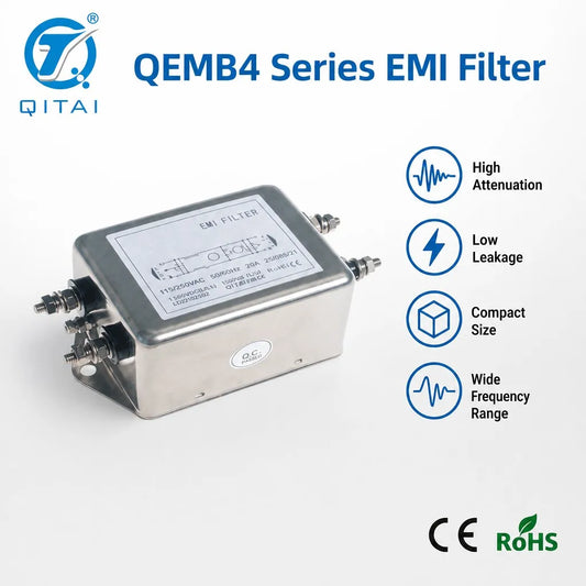 QEMB4 Series Single Phase EMI Filter Dual Common Mode One Differential Stage 115/250VAC 1A-30A Low Leakage