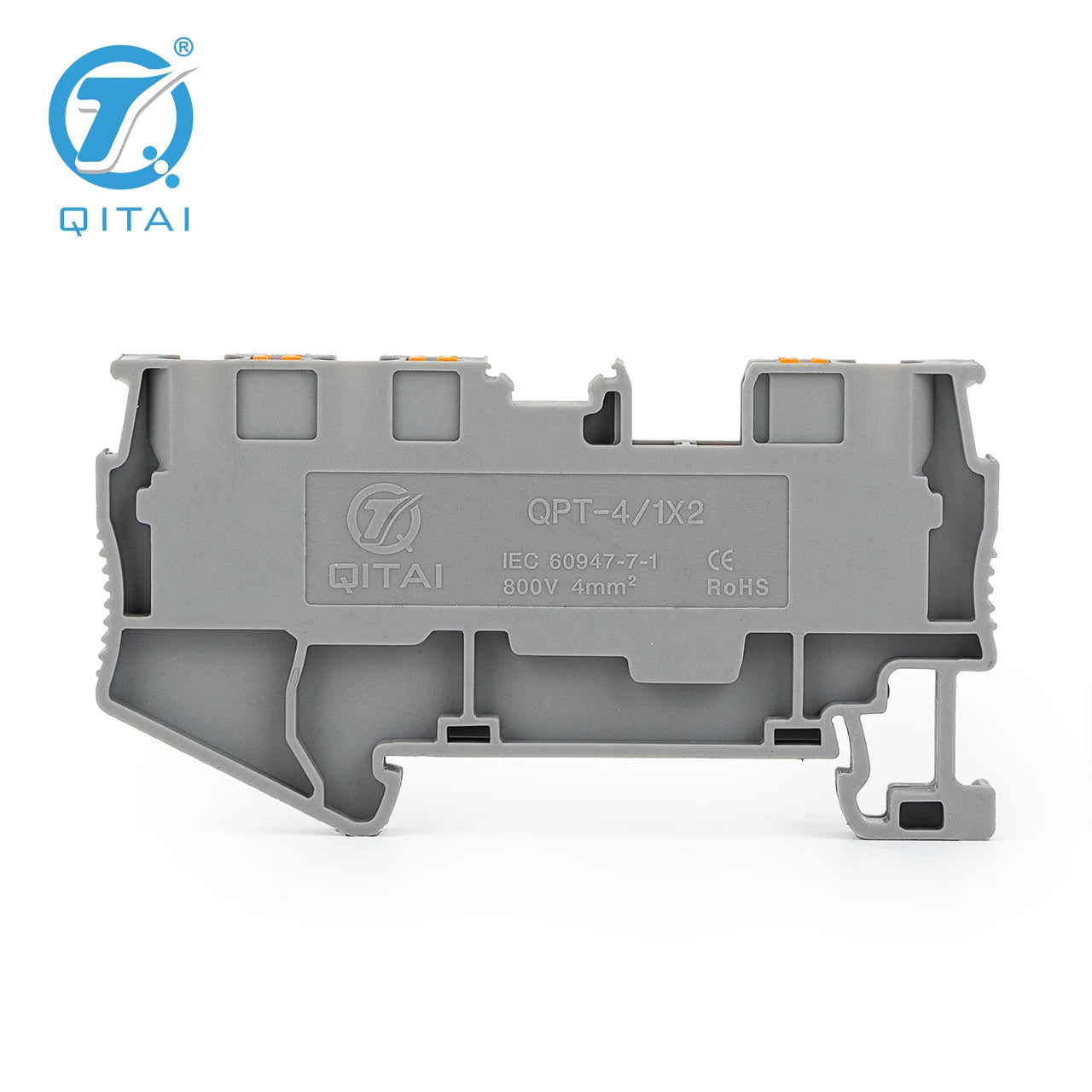 QPT-4/1*2 PT 4-TWIN 0.2-4mm² Din Rail Terminal Block 800V 36A Push-in Connection 24-10AWG Straight Plug Type Terminal Block