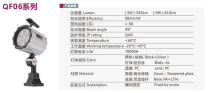QF06 24V 6W 90mm/WWork Light LED Machine Lamp with Flexible Gooseneck Workshop Tool Lamp IP65