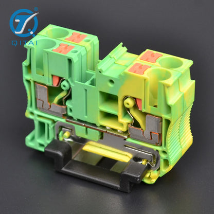 QPT PE Push-in Ground Earthing Connection Grounding Wire Earth Copper Link Spring Wiring  Feed Through Terminal Block