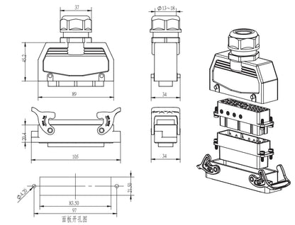 HKS-008/8-MC 10A 250V Heavy Duty Connector Male Insert Crimp Screw Terminal for Industrial Electric IP65