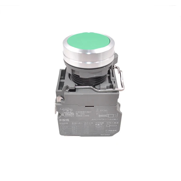 22mm Transparent Button Switch Green LED Metal Head 25A Current 220V Max Voltage 15A Max Current Momentary