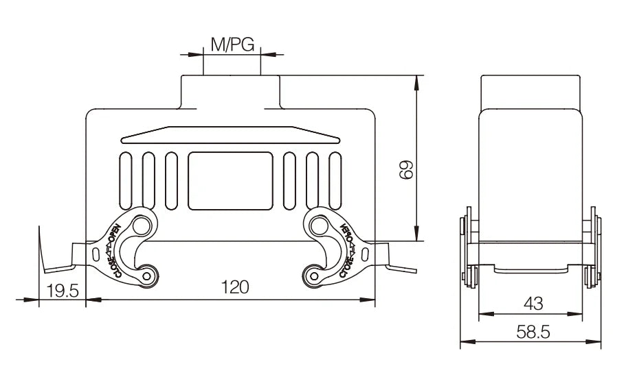 H24B-TK-2L-M25 Industrial Heavy Duty Copper Contact Aluminum Housing Connector Compact Series Top Entry Protective Hoods