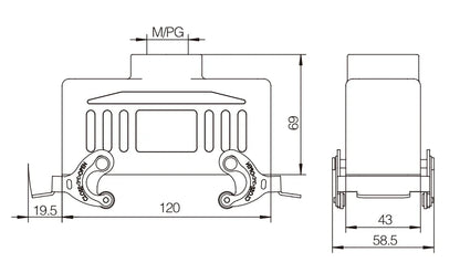 H24B-TK-2L-M25 Industrial Heavy Duty Copper Contact Aluminum Housing Connector Compact Series Top Entry Protective Hoods