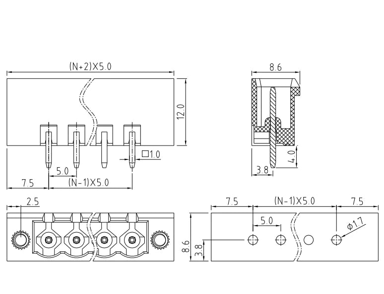QS-500VF PCB Terminal Block 5.00mm Pitch 2-24P Green High Strength Screw Connector for Control Boards Industrial Automation