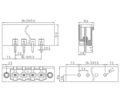 QS-500VF PCB Terminal Block 5.00mm Pitch 2-24P Green High Strength Screw Connector for Control Boards Industrial Automation