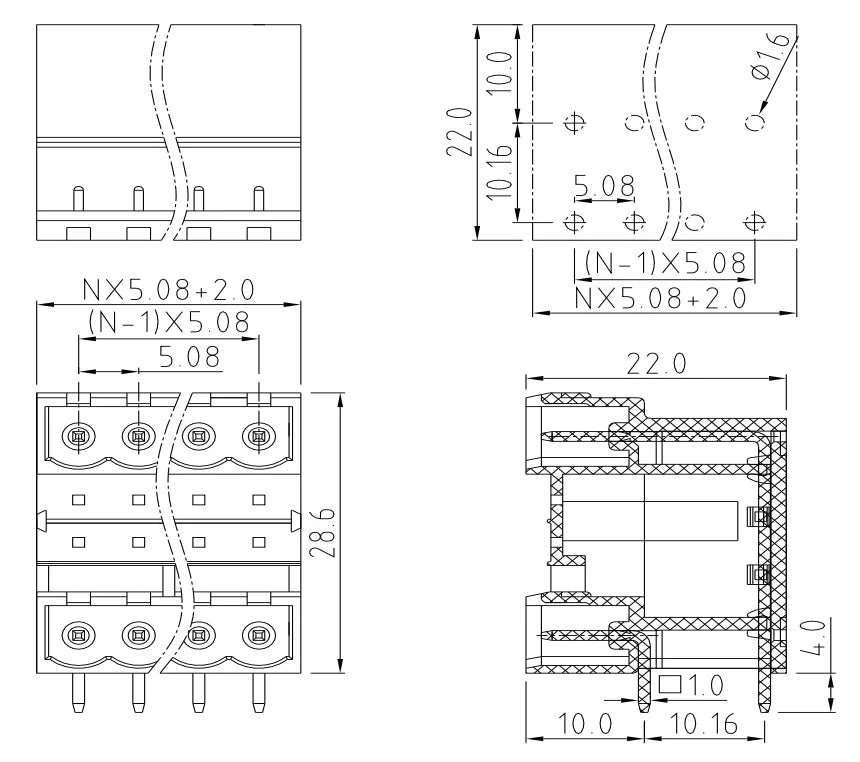 QITAI QSD-508RC 5.08mm Double Layer 2P-24P Copper Contact 10A Max Amp Socket Terminal Block Connector PCB Push-In Plug-in Type