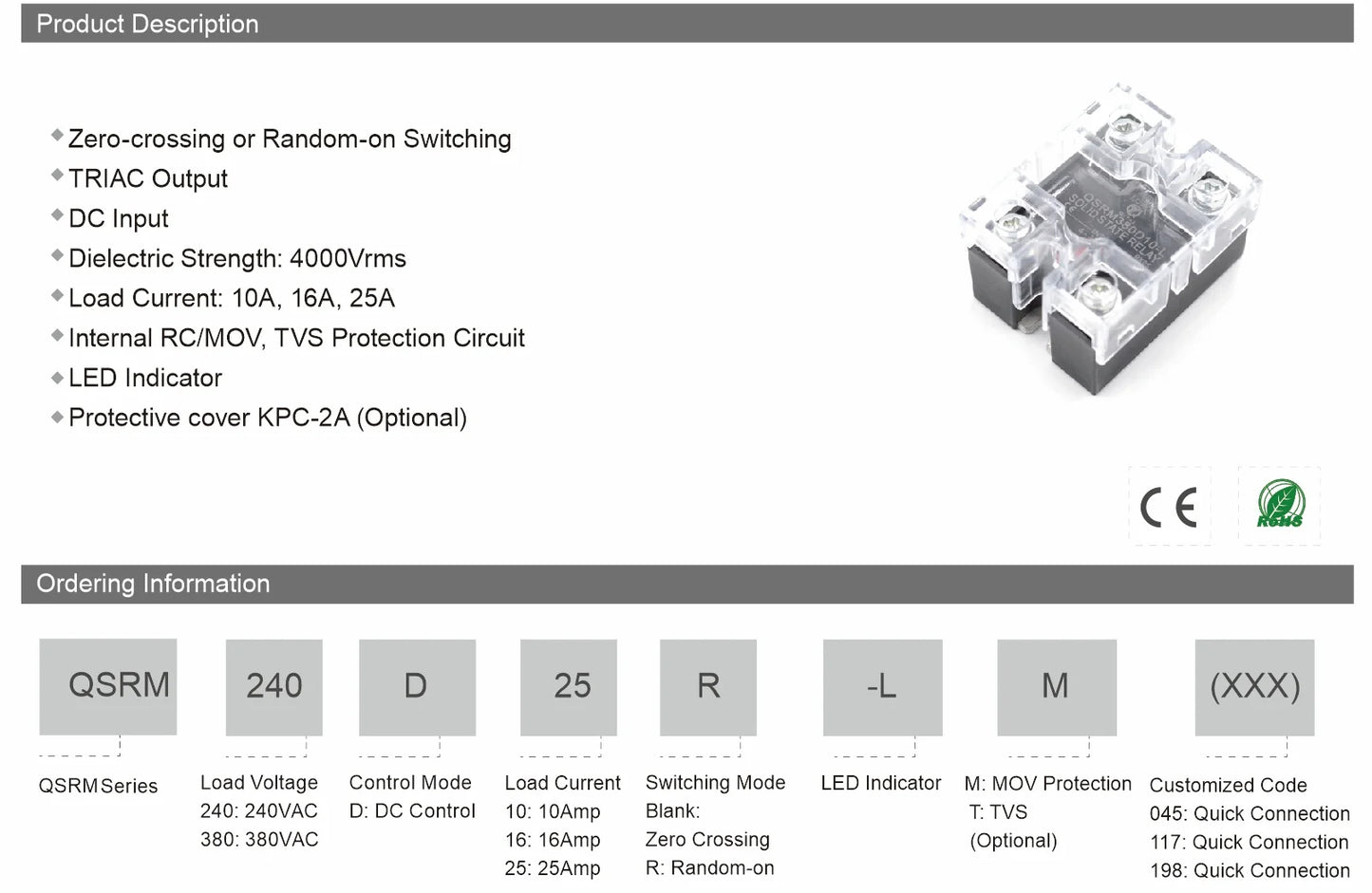 QSRM380D10-L 48-440VAC Ssr Relay Solid State Relay Miniature Voltage Regulator SSR Relay with Epoxy Protection Panel Mount SSR